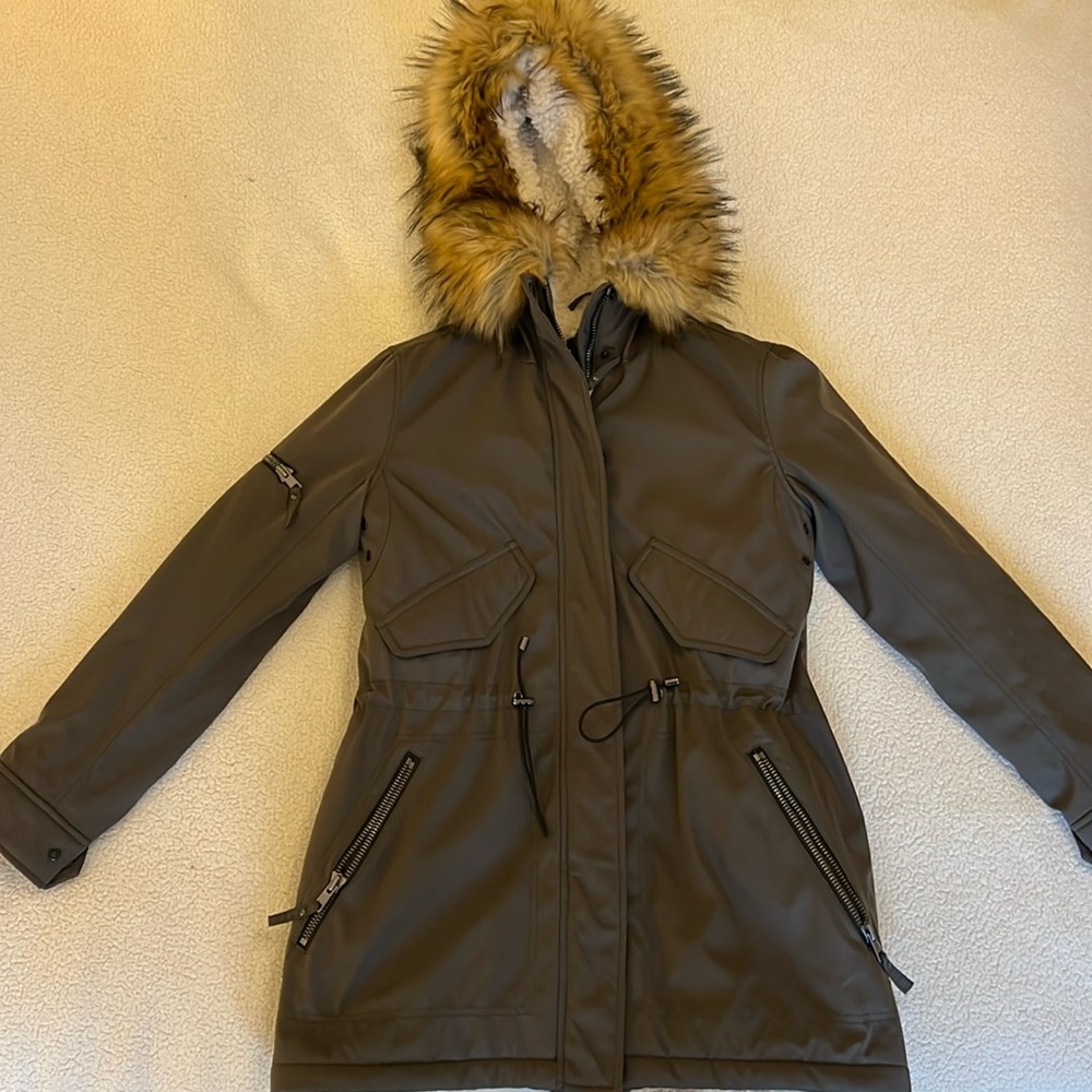 Aqua Army Green Sherpa Lined Coat. Size S.